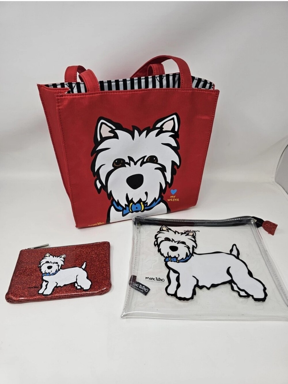 Marc Tetro Set of 3 My Westie Small Nylon Tote Bag Clear and Small Zippered Bag
